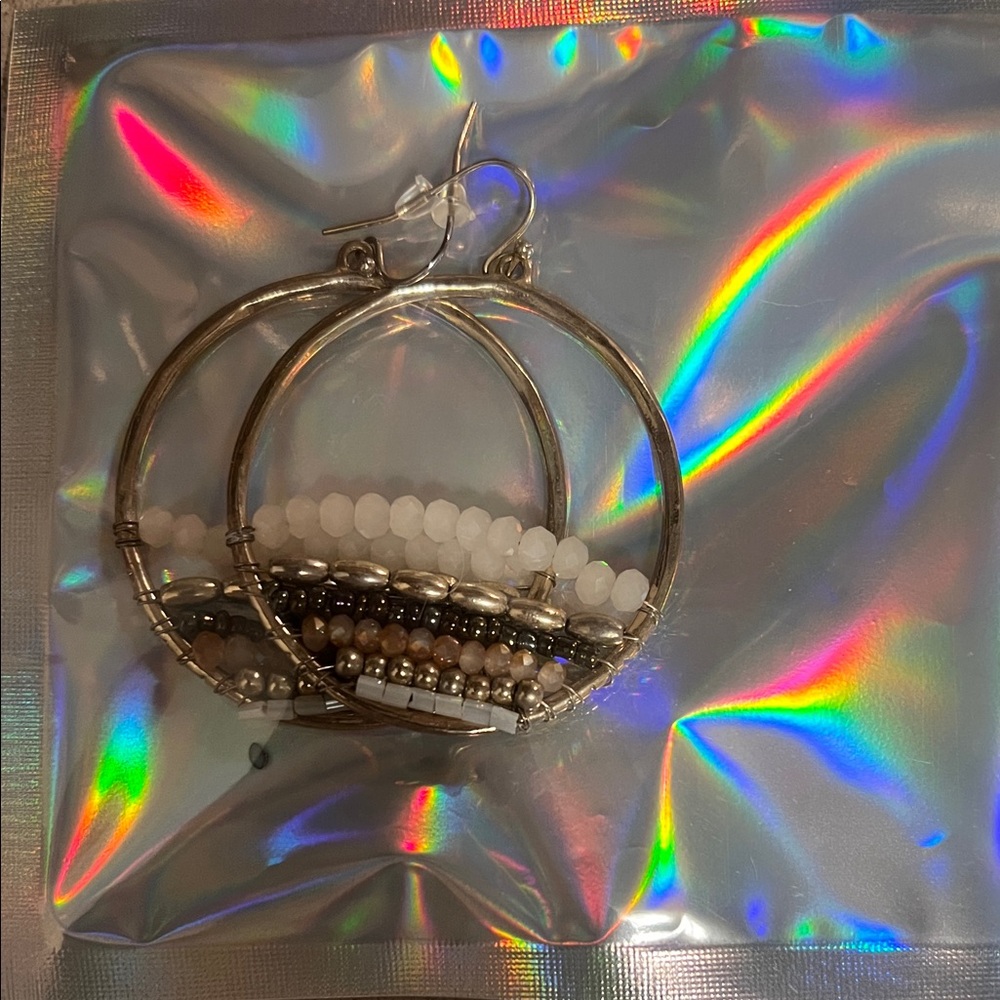 Gold Hoop Earrings with Beaded Accents